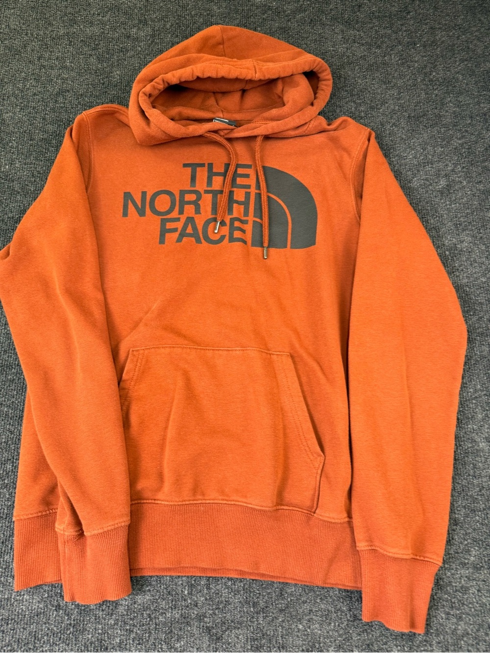 North Face Men's Rust Orange Color way Pullover Hoodie with Front Logo